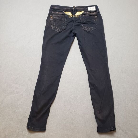Robin's Jeans Gold And Black Fade Gold Wings Womens Sz 30 Skinny - Picture 3 of 16